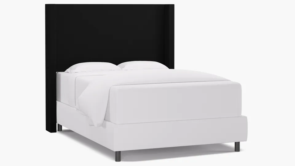 Modern Wingback Headboard, Raven Everyday Linen, Full