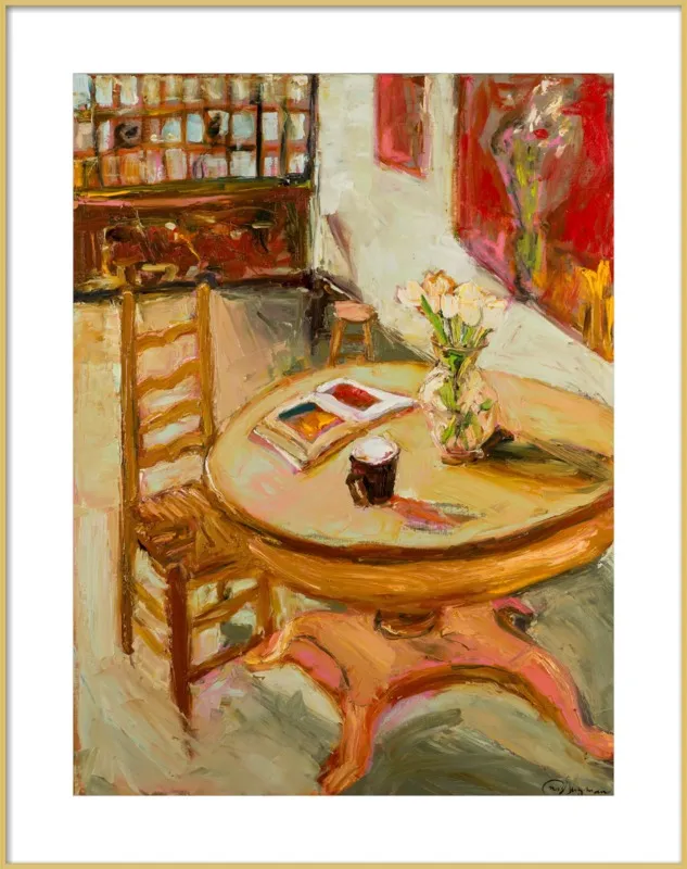 Still Life with open book on table by Ana Guzman for Artfully Walls