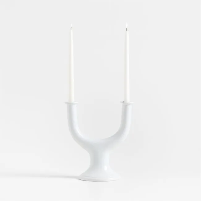 Valla White Ceramic 2-Taper Candle Holder 11.5"