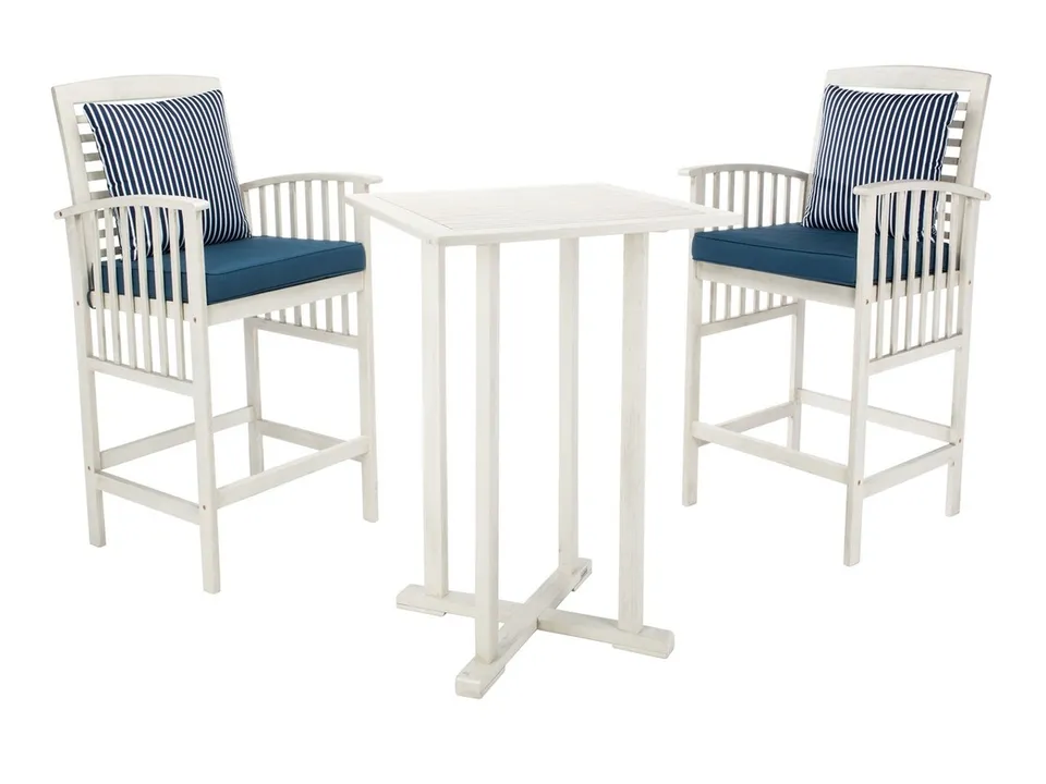 Pate 3 Piece Bar Height Bistro Set - White/Navy + Thin Stripe Pillow