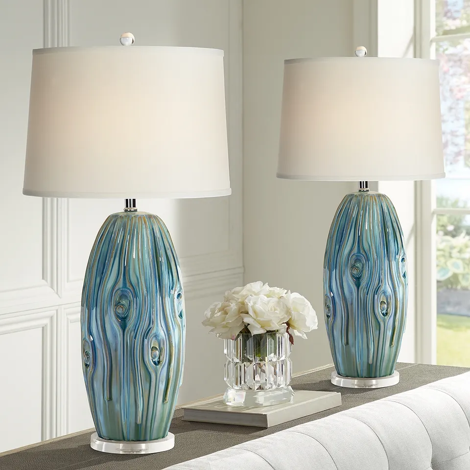 Possini Euro Eneya 31" Blue-Green Ceramic Table Lamps Set of 2