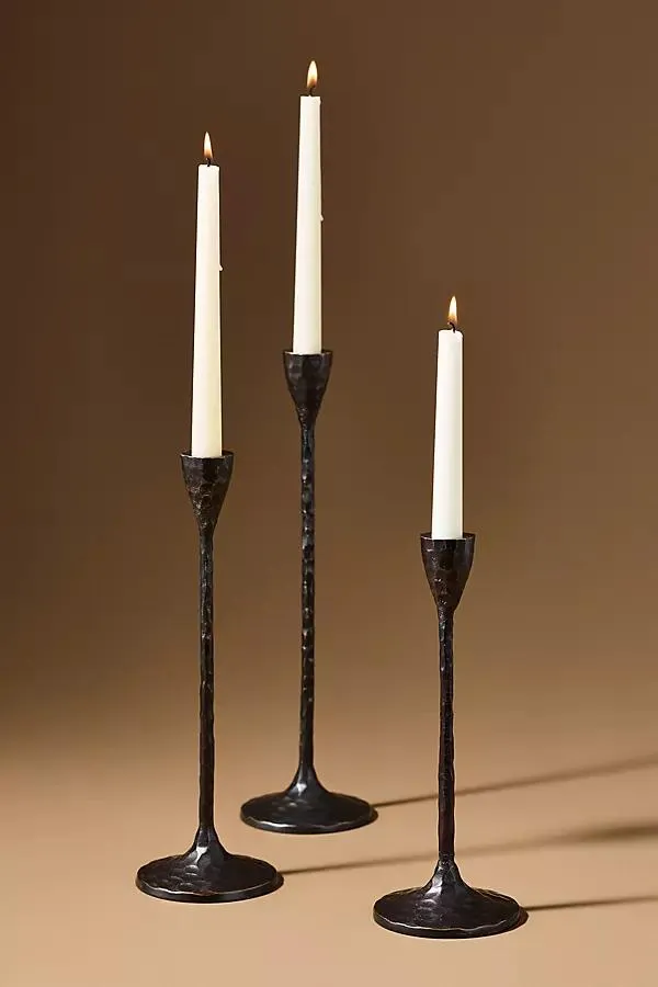 Blue Pheasant Hammered Brass Candle Holders, Set of 3