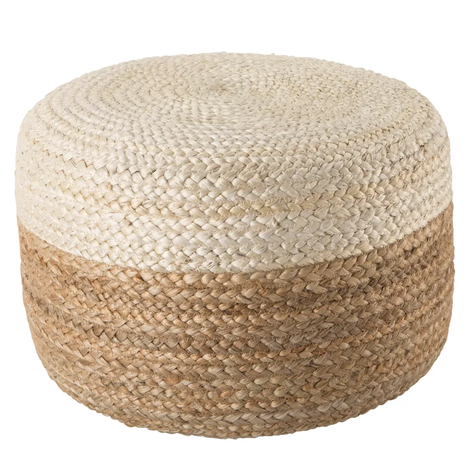 Oliana Natural Ombre White/ Beige Cylinder Pouf
