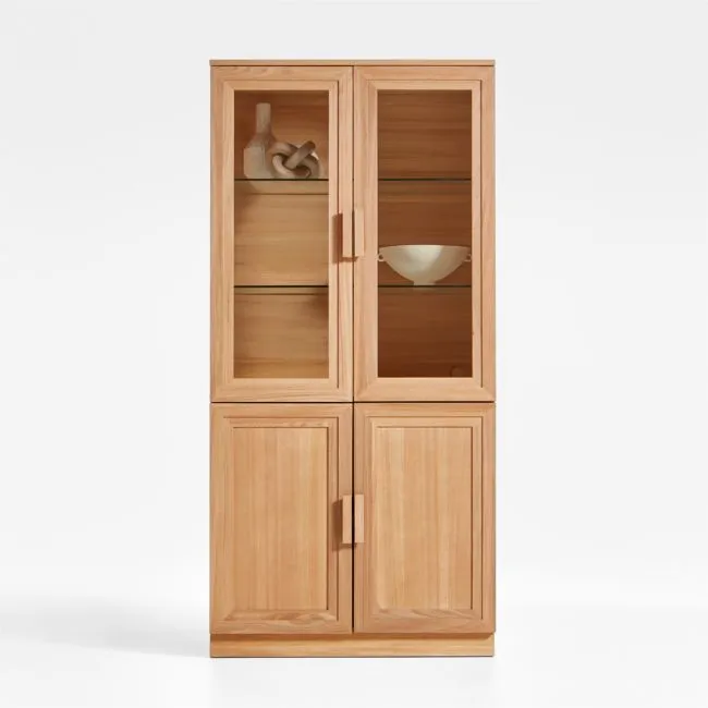 Calypso 36" Natural Wood Storage Cabinet with Glass and Wood Doors