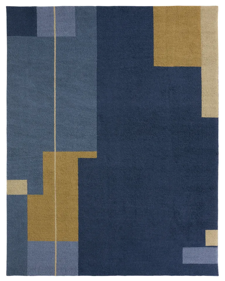 Amato WVC02 Handwoven Color Block Blue/Yellow Area Rug (8'X10')