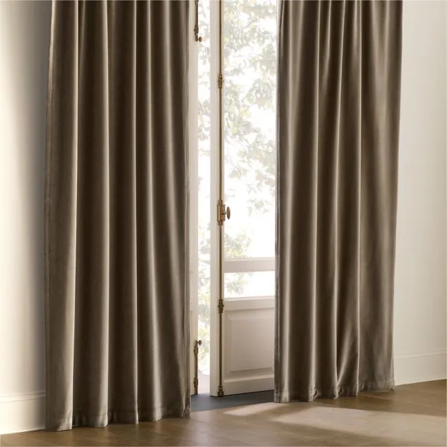 Dark Taupe Organic Cotton Velvet Window Curtain Panel 48"x96"