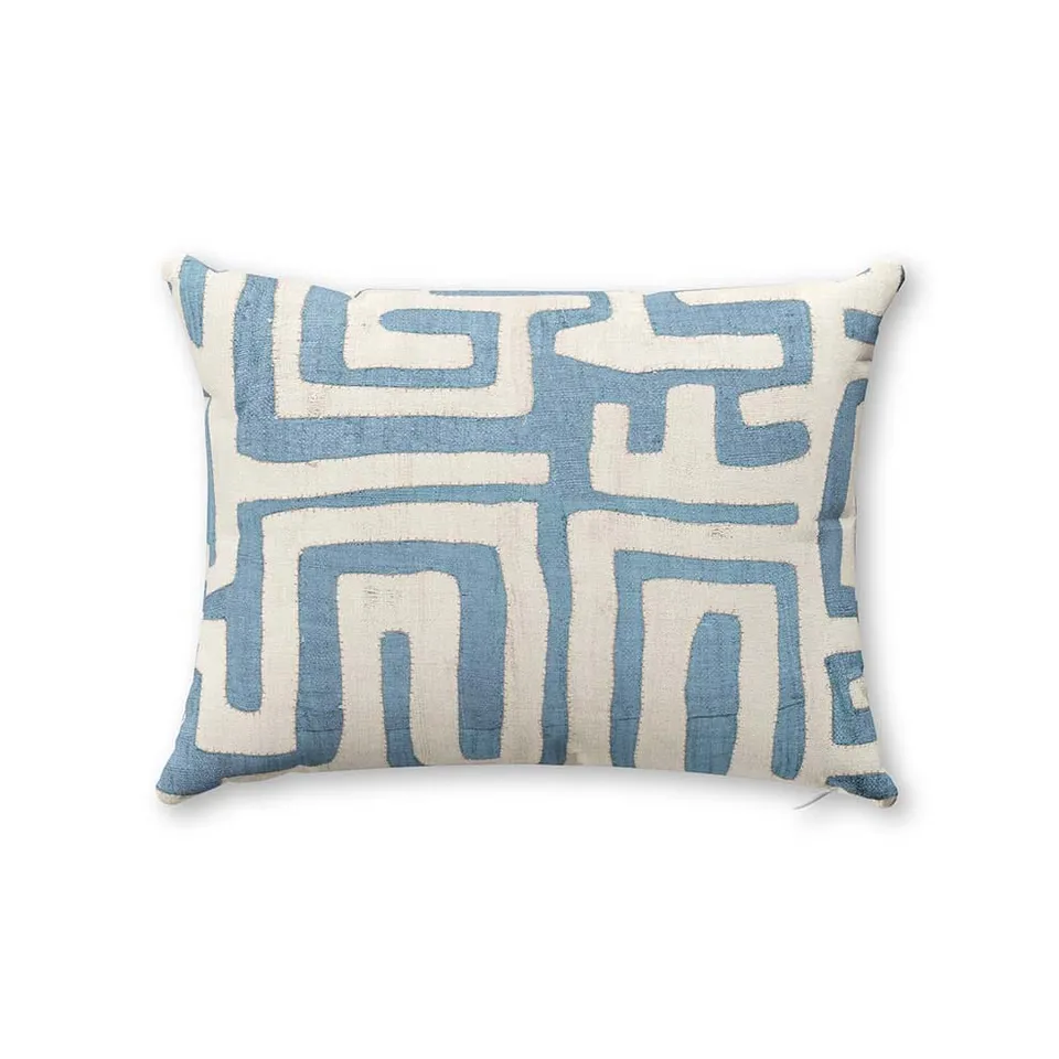 Indigo Classic Kuba Cloth Outdoor Pillow by St. Frank | Blue | 16" W x 12" H | Polyester