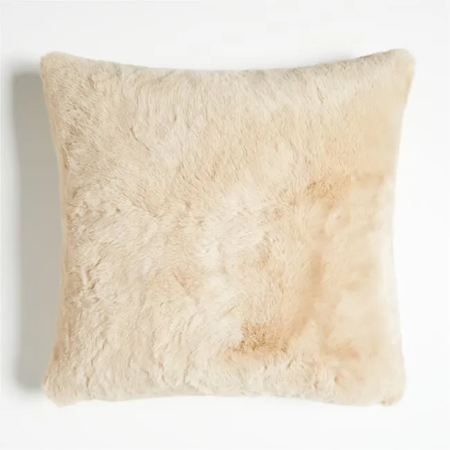 Ginger Beige Faux Fur 23"x23" Throw Pillow with Feather Insert