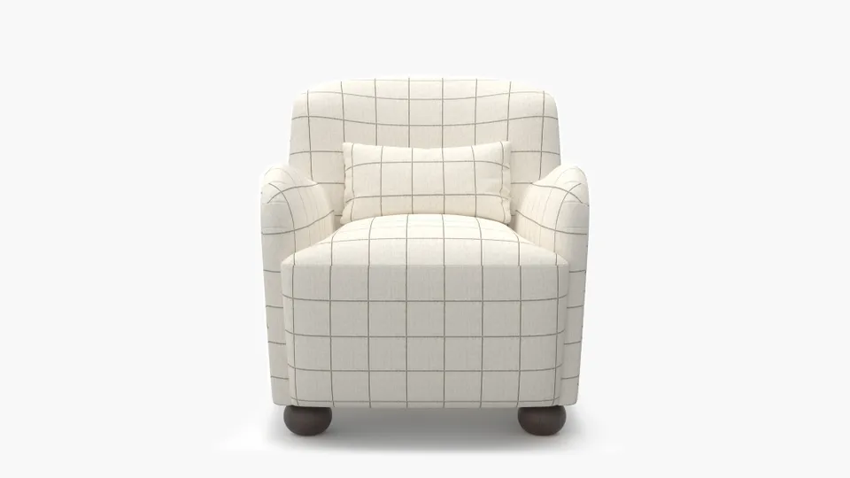 Club Chair, Coal Windowpane, Espresso Bun Foot