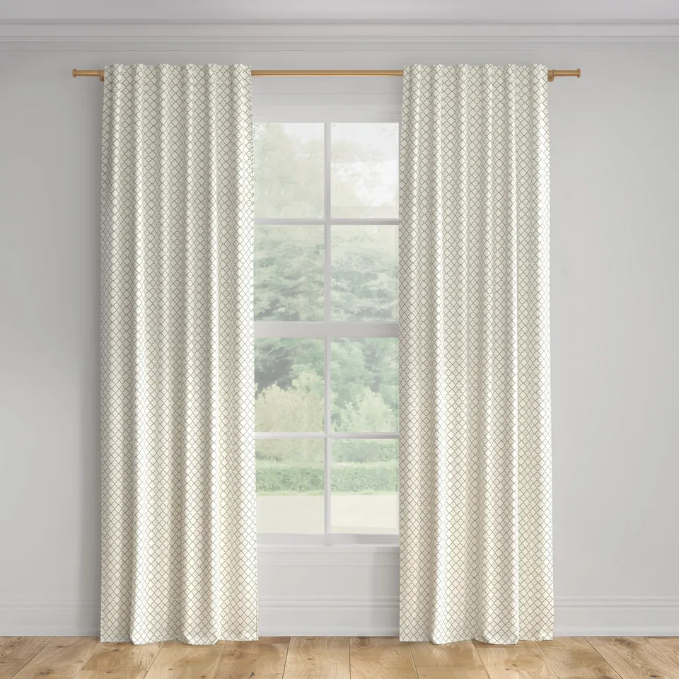 Printed Linen Curtain, Jade Petite Lattice, 50" x 84", Privacy