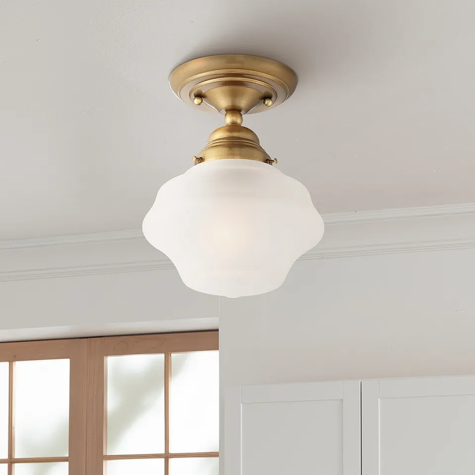 Regency Hill Schoolhouse Floating 7" Brass Frosted Glass Ceiling Light