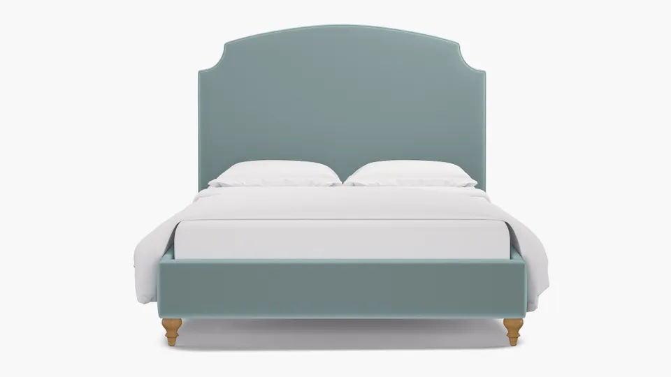 Cove Bed, Spa Performance Plush Velvet, Natural Traditional Turned Leg, Twin
