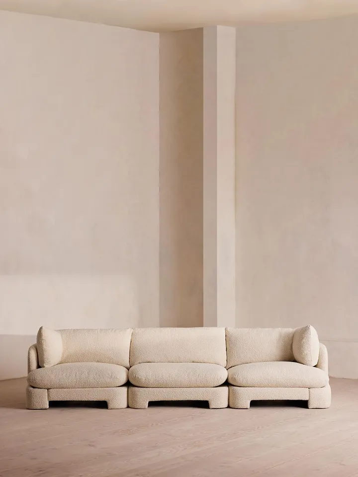 Odell Sectional Sofa, Four Seater, Boucle, Natural, US