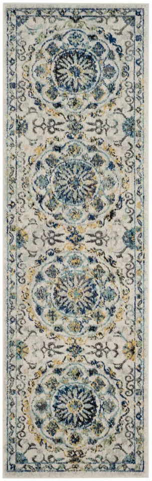 Arlo Home Woven Area Rug, EVK252C, Ivory/Blue,  2' 2" X 7'