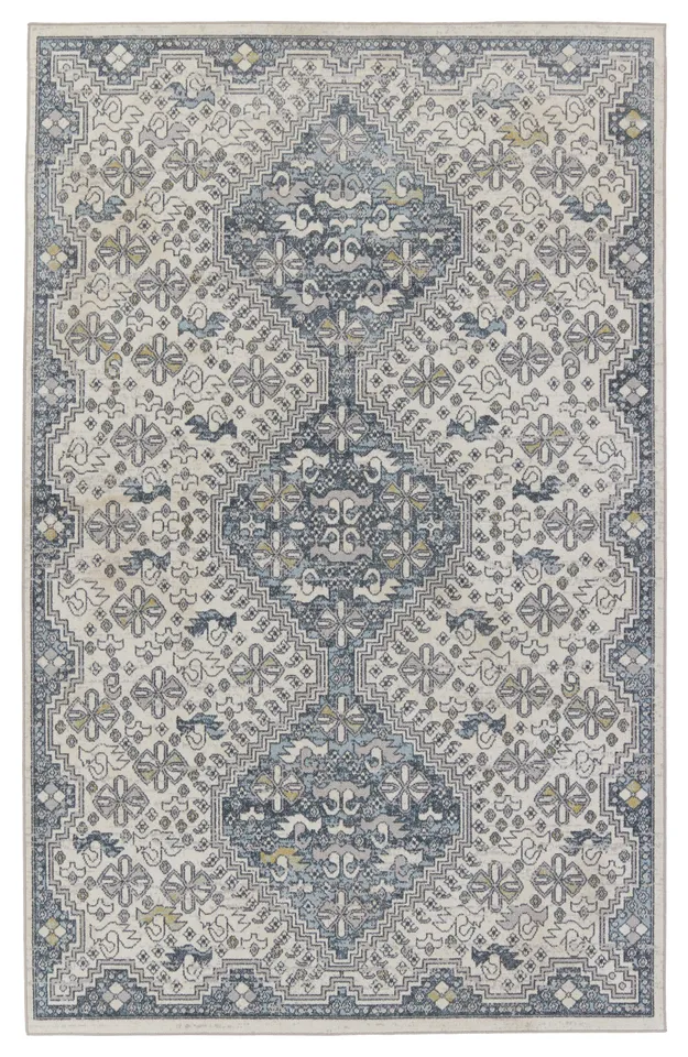 Vibe by Yucca Medallion Cream/ Blue Area Rug (5'3"X8')