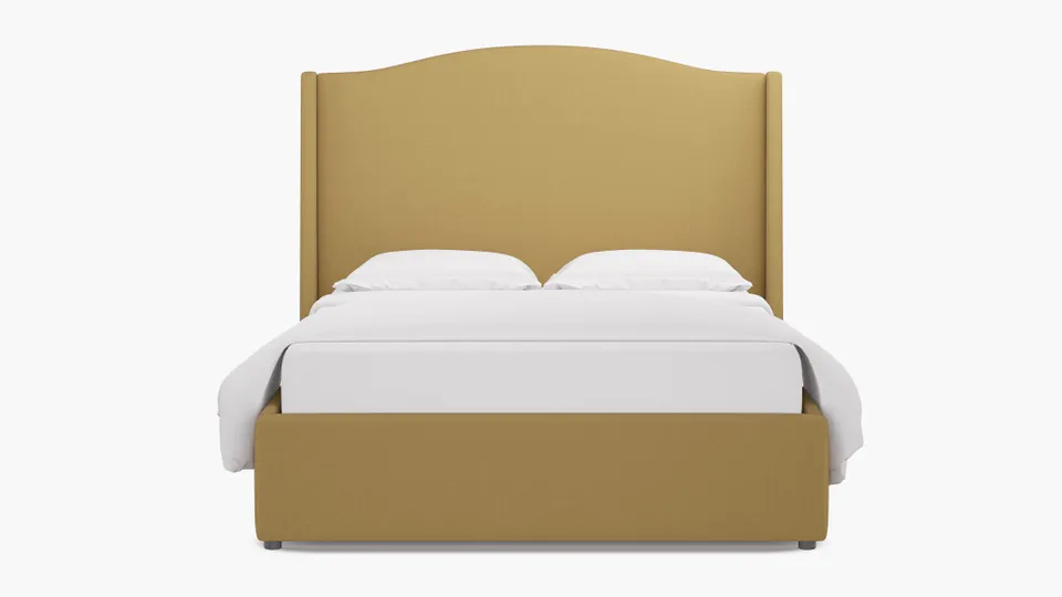 Curved Wingback Bed, French Yellow Everyday Linen, Twin