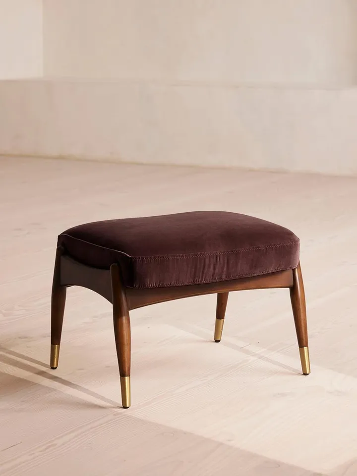 Theodore Footstool, Velvet, Aubergine, US