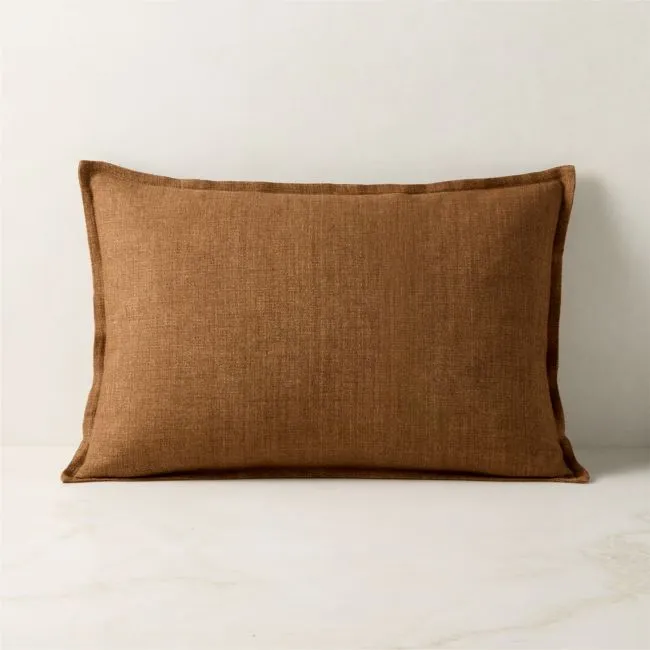 Callas Tawny Brown Linen Throw Pillow with Feather-Down Insert 22"x15"