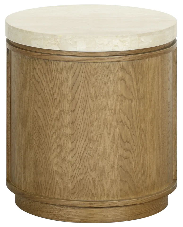 Safavieh Couture Alysandria Round Accent Table, Brown Oak / Travertine