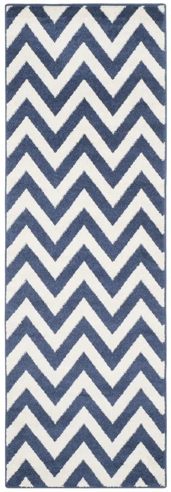 Arlo Home Indoor/Outdoor Woven Area Rug, AMT419P, Navy/Beige,  2' 3" X 11'