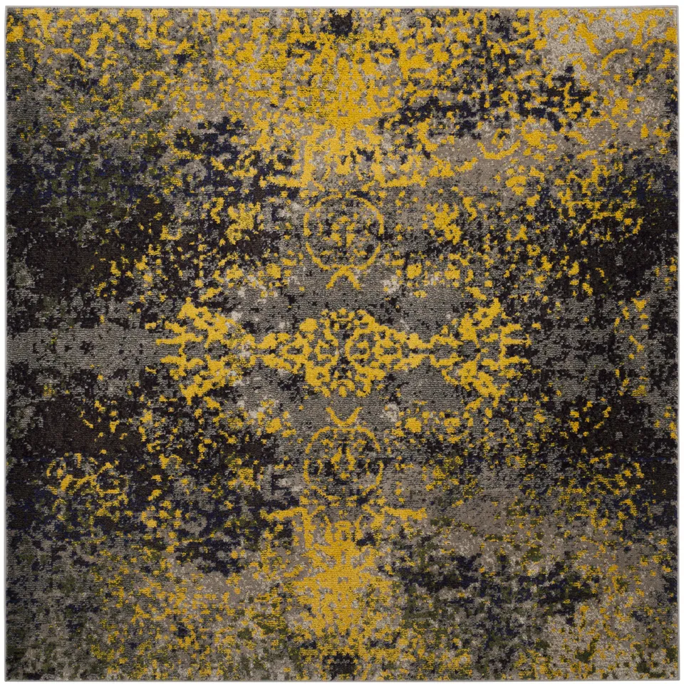 Arlo Home Woven Area Rug, MNC223G, Grey/Multi,  6' 7" X 6' 7" Square