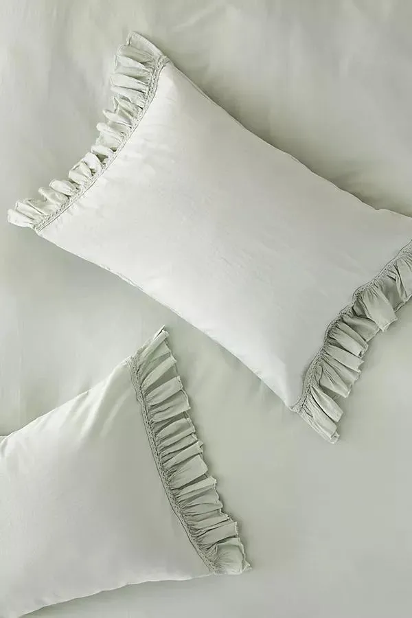 Organic Cotton Spa Sateen Ruffled Shams, Set of 2