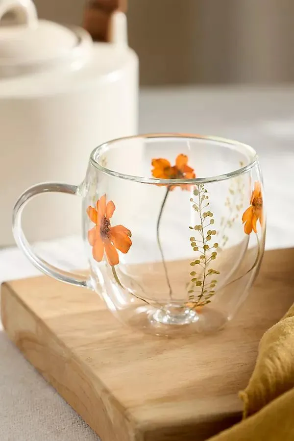 Preserved Floral Glass Mug