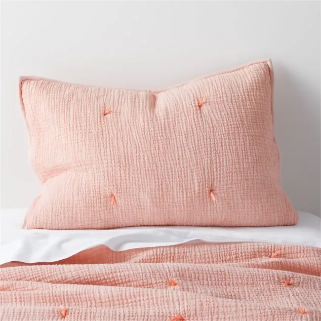 Aire Crinkle Pink Hand-Quilted Organic Cotton Kids Pillow Sham