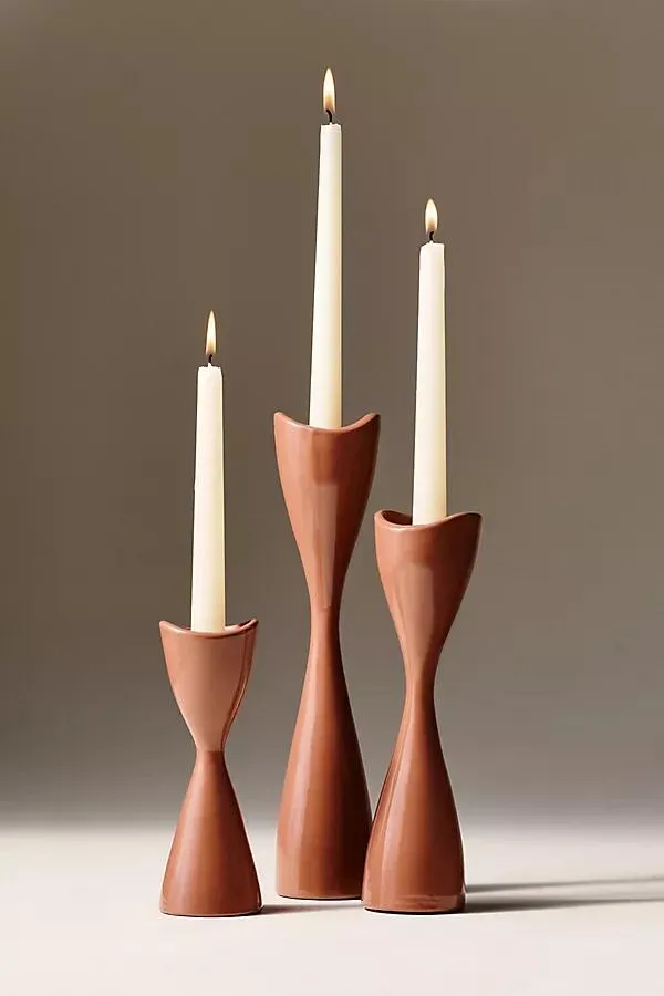 Ruby Clay Veda Hourglass Taper Candle Holder