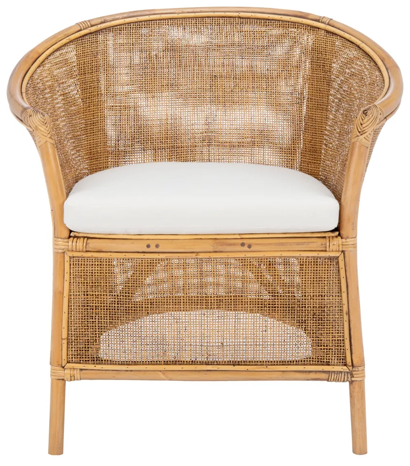 Jessica Rattan Accent Chair With Cushion - White / Honey Brown Wash