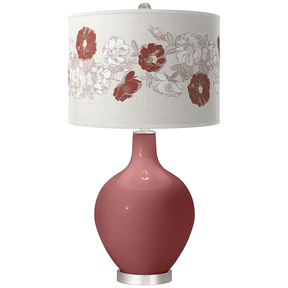 Color Plus Ovo Nickel 28 1/2" Rose Bouquet Shade Toile Red Table Lamp