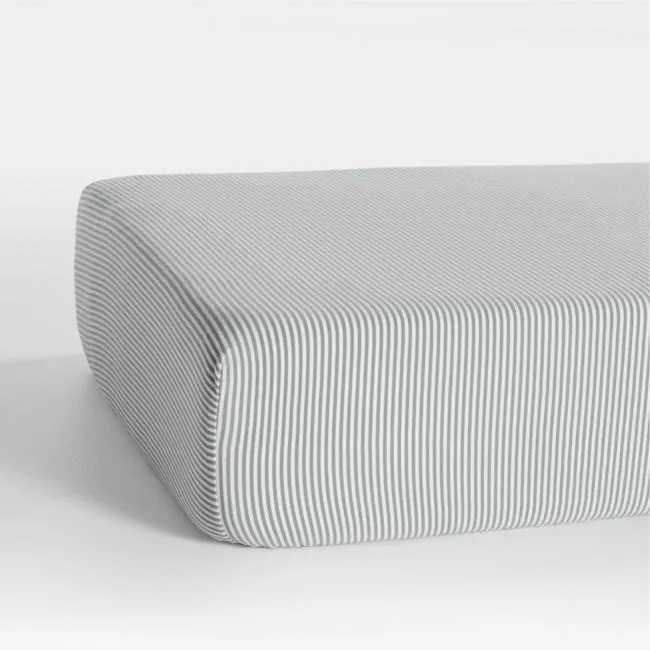 Comfy Tee Whisper Stripe Blue 100% Organic Cotton Jersey Baby Crib Fitted Sheet