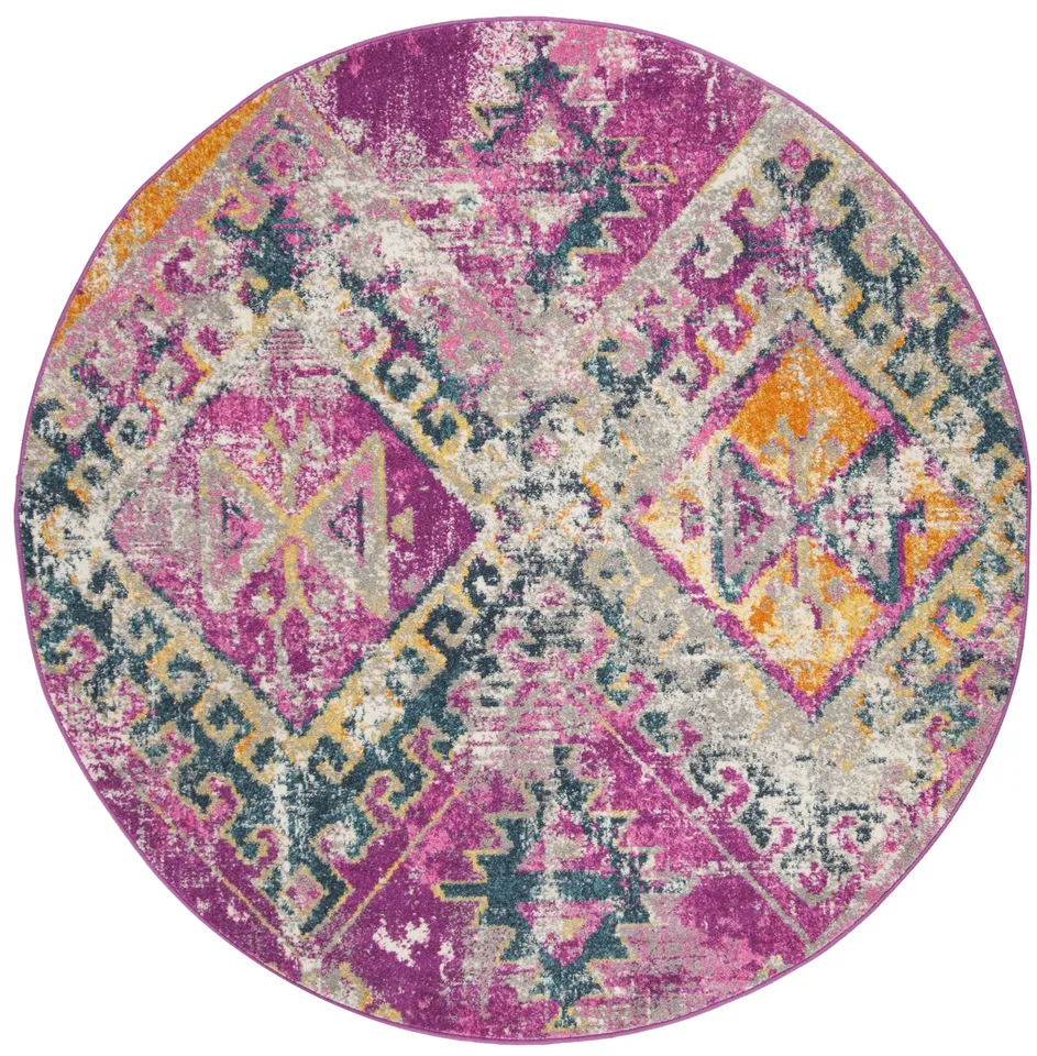 Arlo Home Woven Area Rug, MAD125F, Fuchsia/Blue,  6' 7" X 6' 7" Round