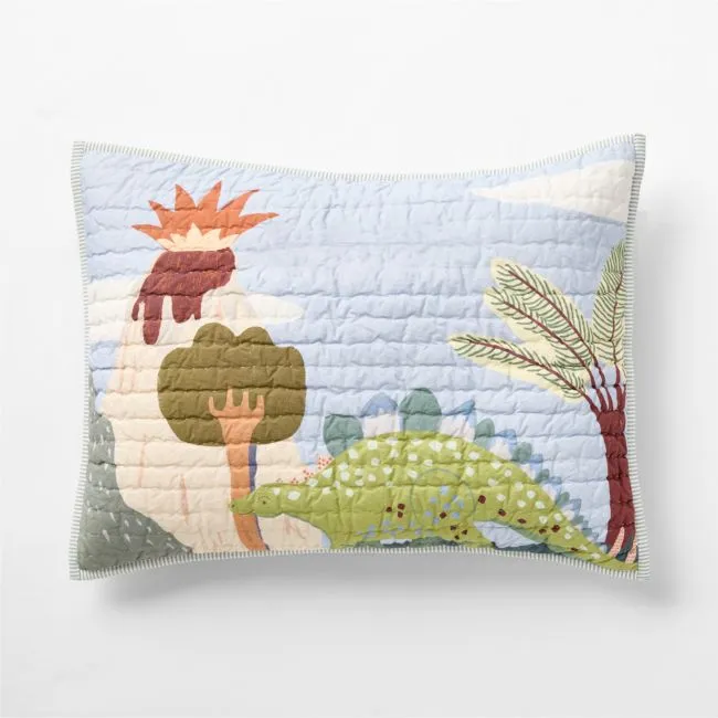 Dino Days Embroidered Organic Cotton Kids Pillow Sham