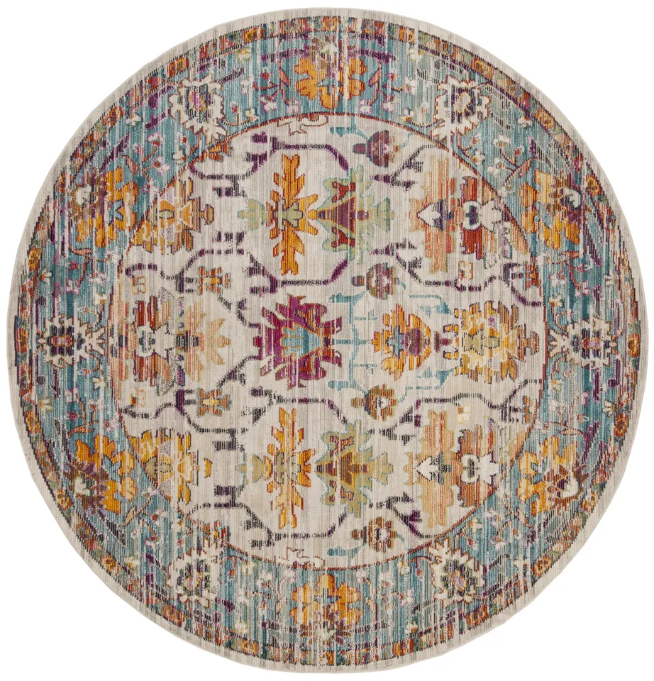 Arlo Home Woven Area Rug, CRS518G, Cream/Teal,  7' X 7' Round