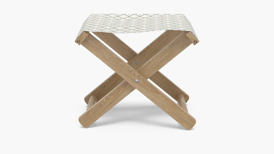 Teak Cabana Stool, Jade Petite Lattice