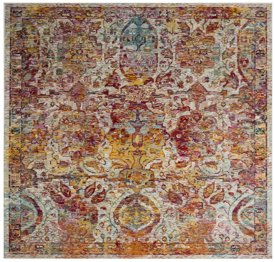 Arlo Home Woven Area Rug, CRS505A, Light Blue/Orange,  7' X 7' Square