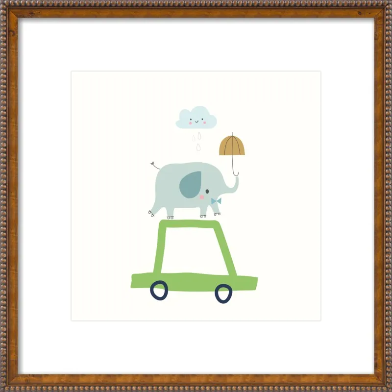 Retro Elephant and Car by Sarah Betz - Little Cube for Artfully Walls