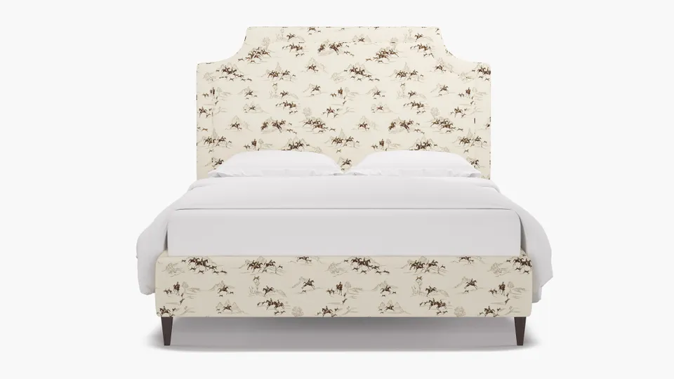 Deco Bed, Green Cotswold Hunt, Espresso Square Tapered Leg, Queen
