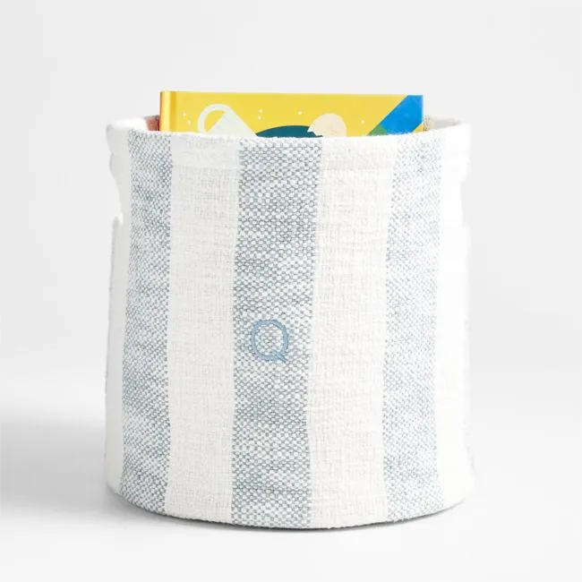 Cove Mist Blue Organic Cotton Striped Shelf Storage Bin