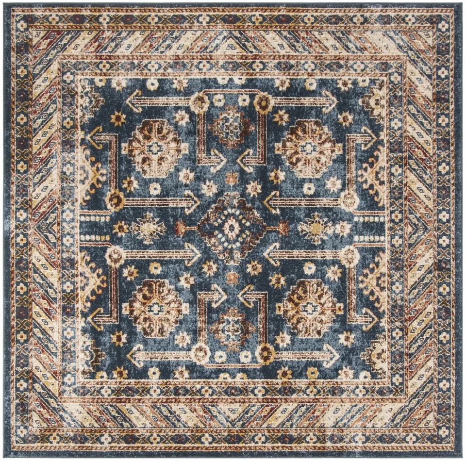 Arlo Home Woven Area Rug, BIJ653B, Royal/Ivory,  6' 7" X 6' 7" Square