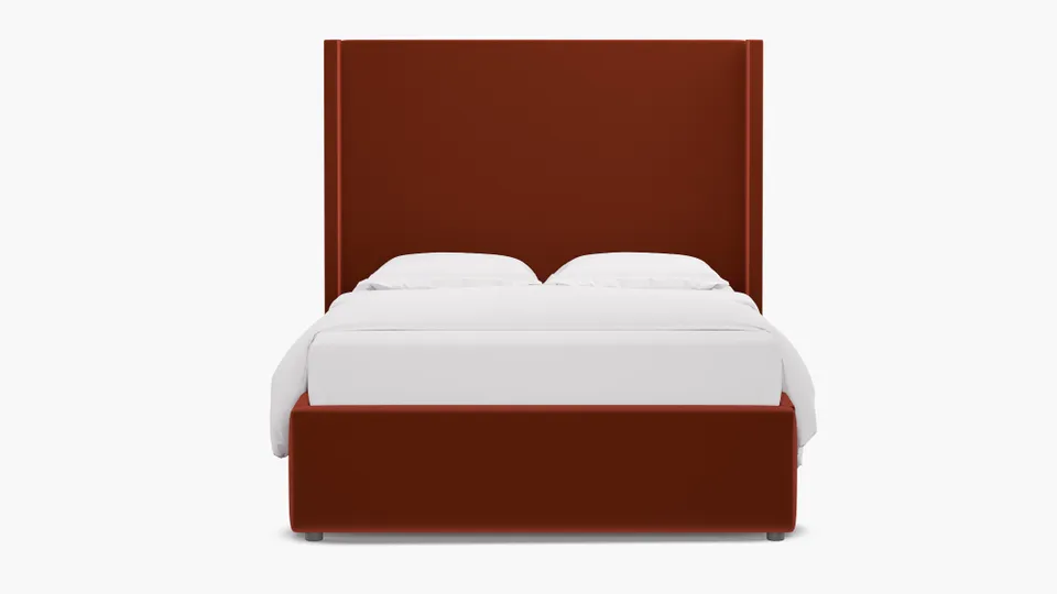 Modern Wingback Bed, Rust Performance Velvet, Full