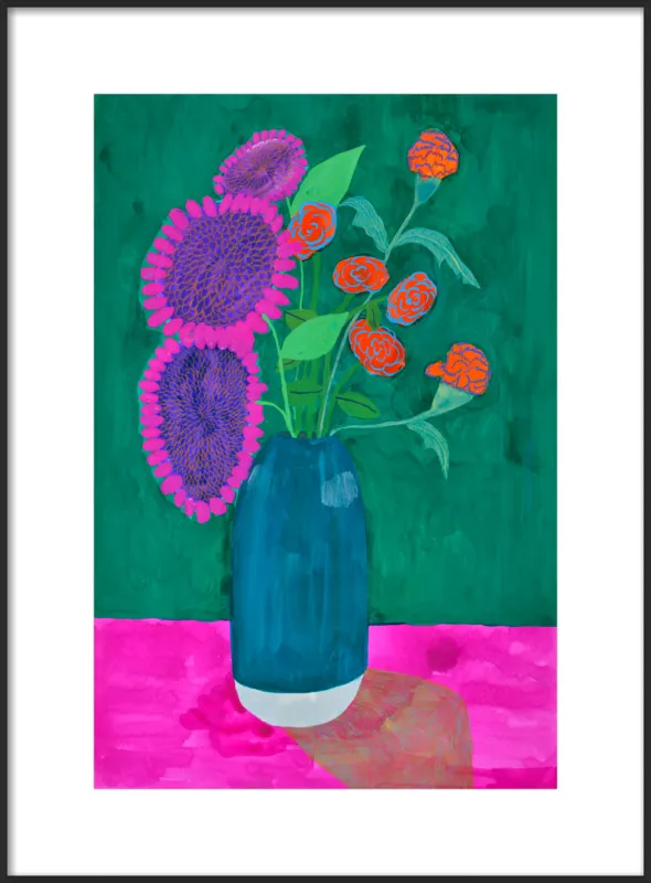 vase with sunflowers and carnations  by Christiane Drapela for Artfully Walls