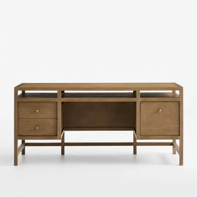Keane 65" Solid Driftwood Desk with Outlets