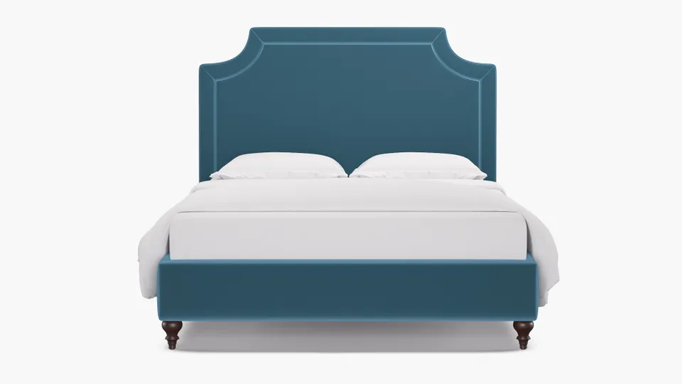 Deco Bed, French Performance Plush Velvet, Espresso Traditional Turned Leg, Full