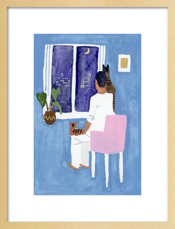 Look at the cat and the moon by Hiroyuki Izutsu for Artfully Walls