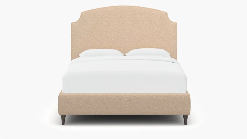 Cove Bed, Buff Boucle, Espresso Decorative Tapered Leg, Full