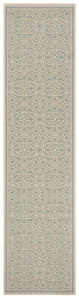 Arlo Home Indoor/Outdoor Woven Area Rug, LND134L, Cream/Aqua,  2' X 8'