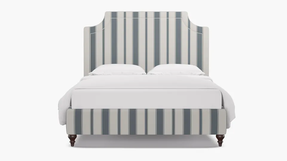 Deco Bed, French Blue Clarence Stripe, Espresso Traditional Turned Leg, King