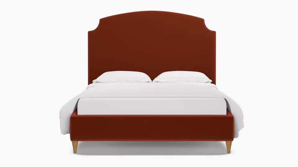 Cove Bed, Rust Performance Velvet, Natural Decorative Tapered Leg, King